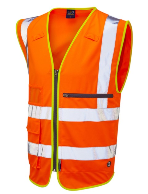 Leo Foreland Superior Waistcoat with Tablet Pocket Orange High Visibility